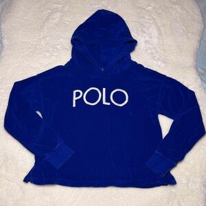 Polo Ralph Lauren Youth big girl size L (12/14) Logo Terry Cropped Hoodie Blue
